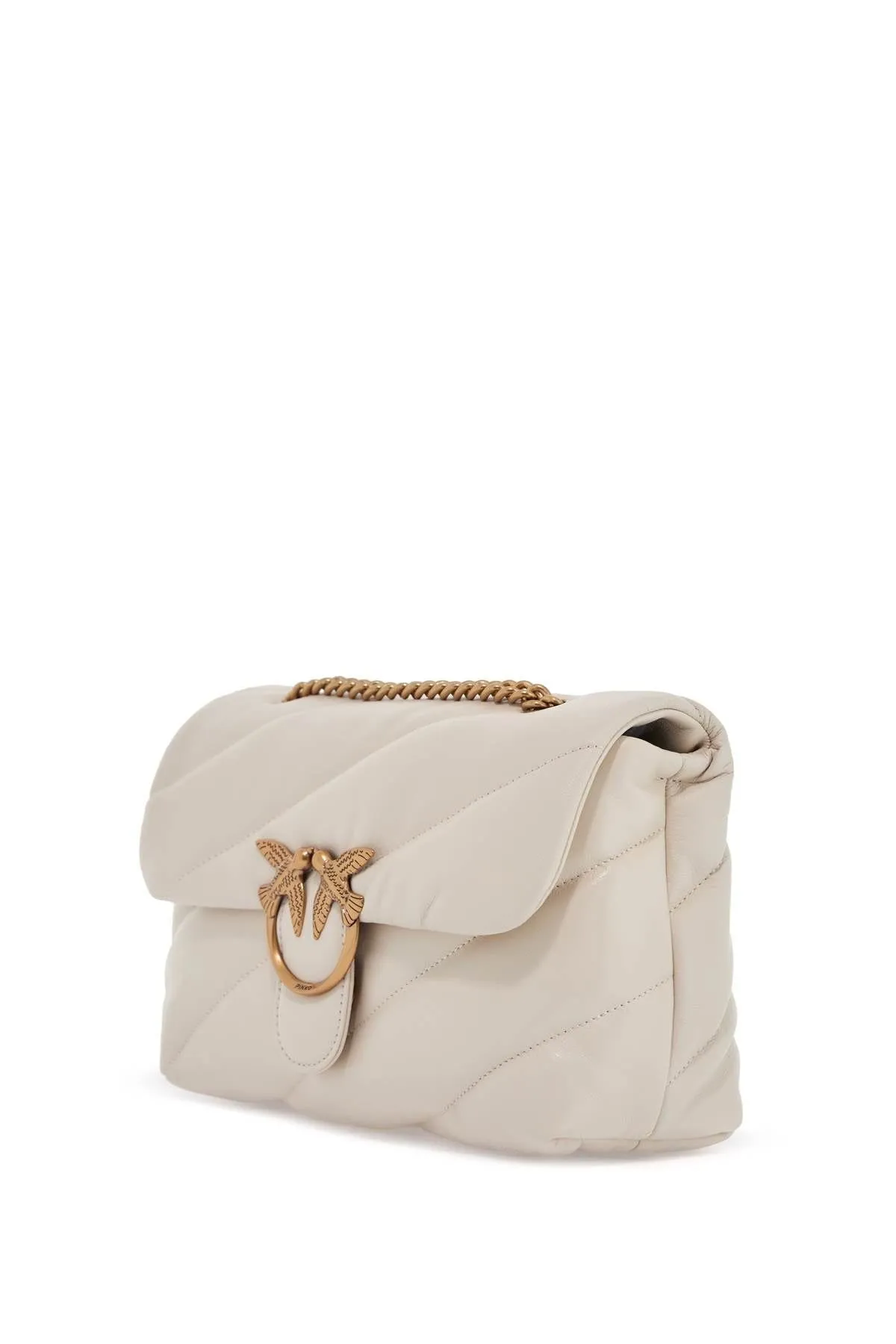 WHITE SILK LEATHER SHOULDER BAG WITH GOLDEN CHAIN
