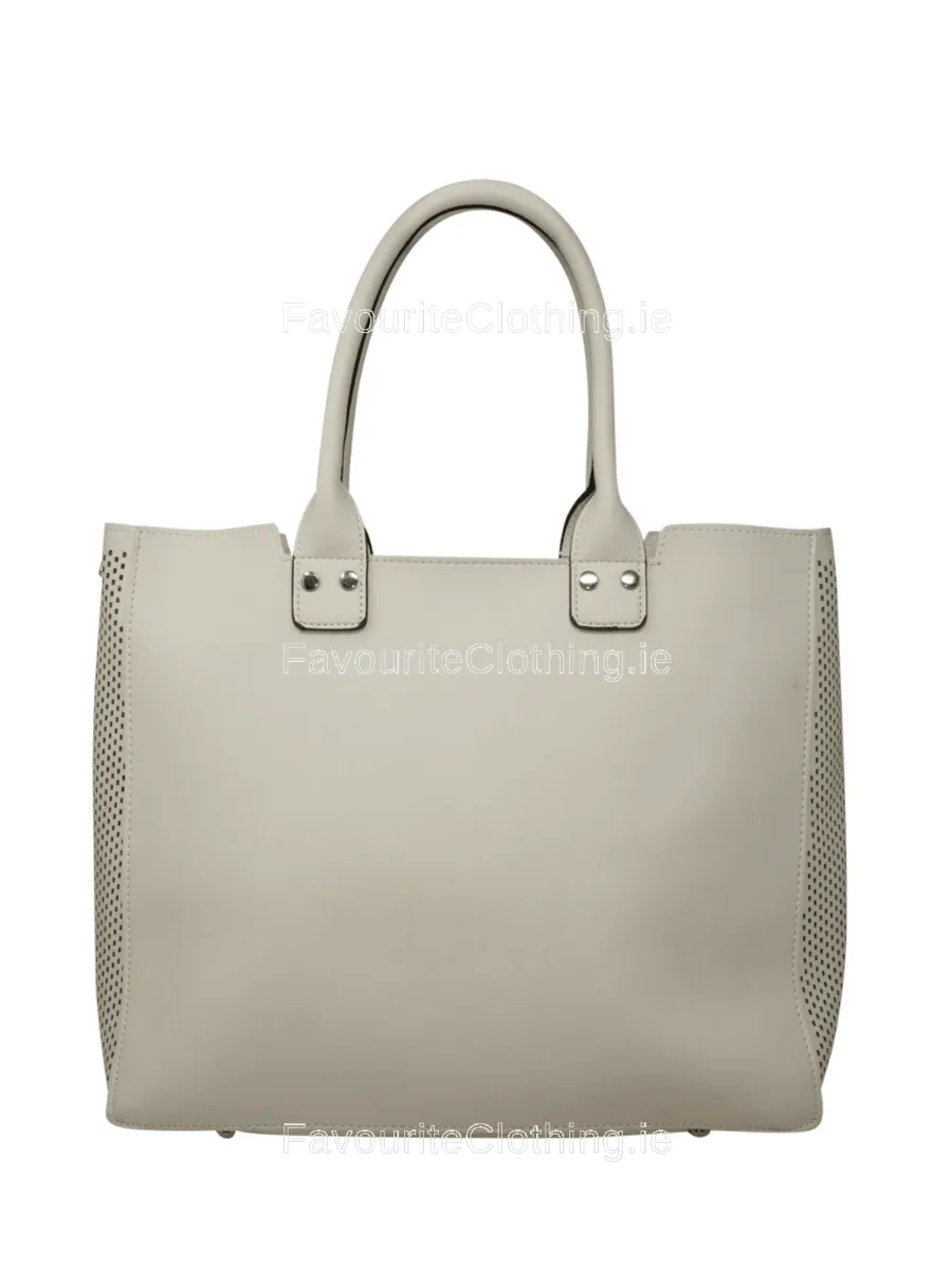 White Studded Zig Zag Decorative Tote Handbag Set