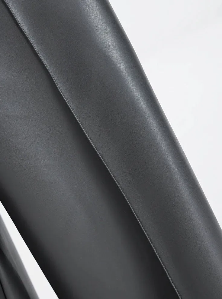 Wide Leg Single-Pleat Faux Leather Pants