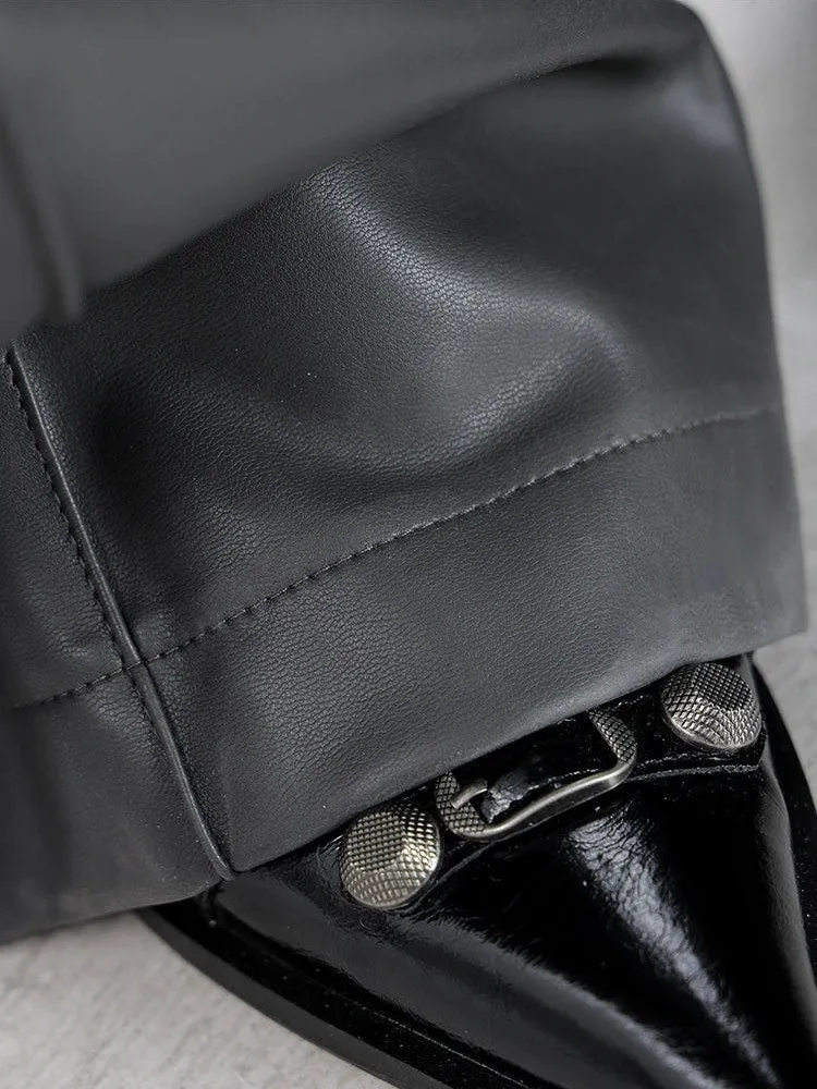 Wide Leg Single-Pleat Faux Leather Pants