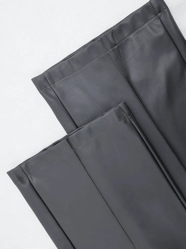 Wide Leg Single-Pleat Faux Leather Pants