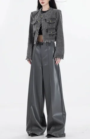 Wide Leg Single-Pleat Faux Leather Pants