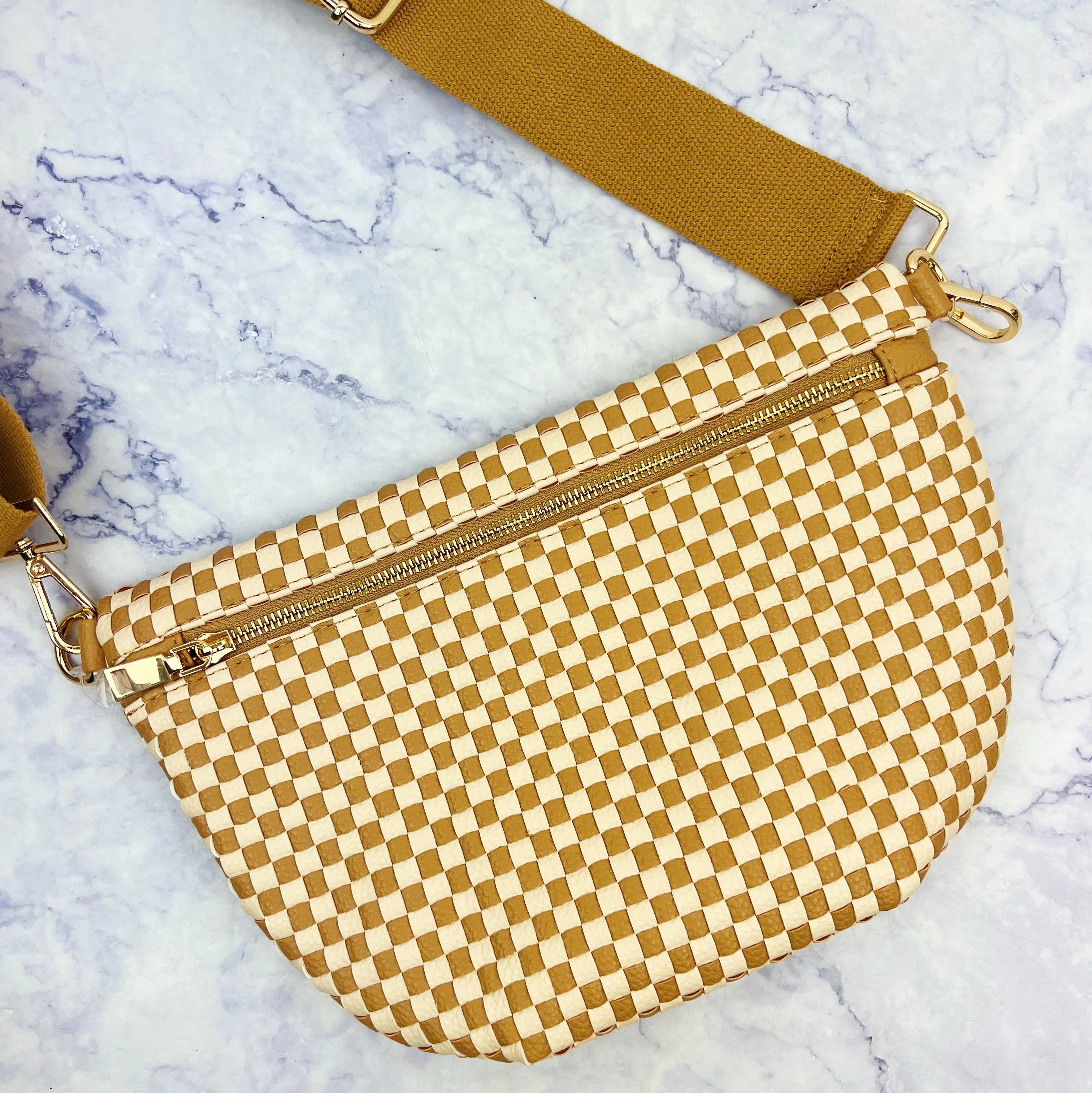 Woven Checkered Belt Bag