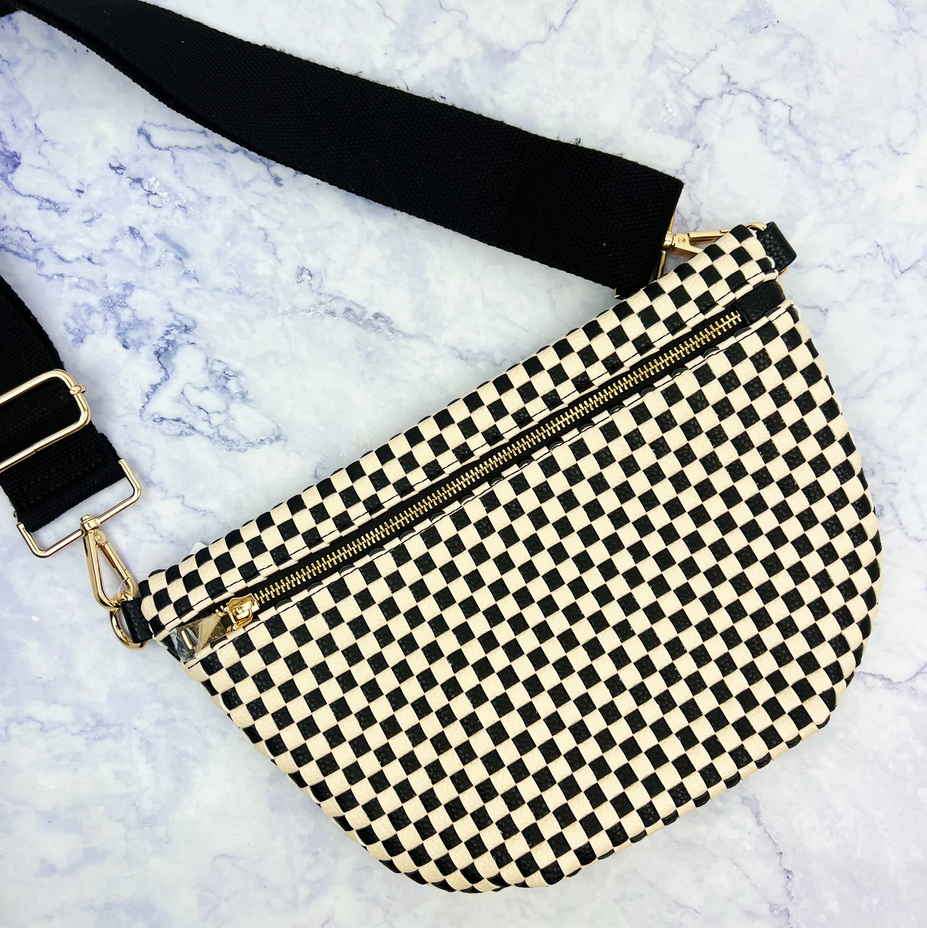 Woven Checkered Belt Bag