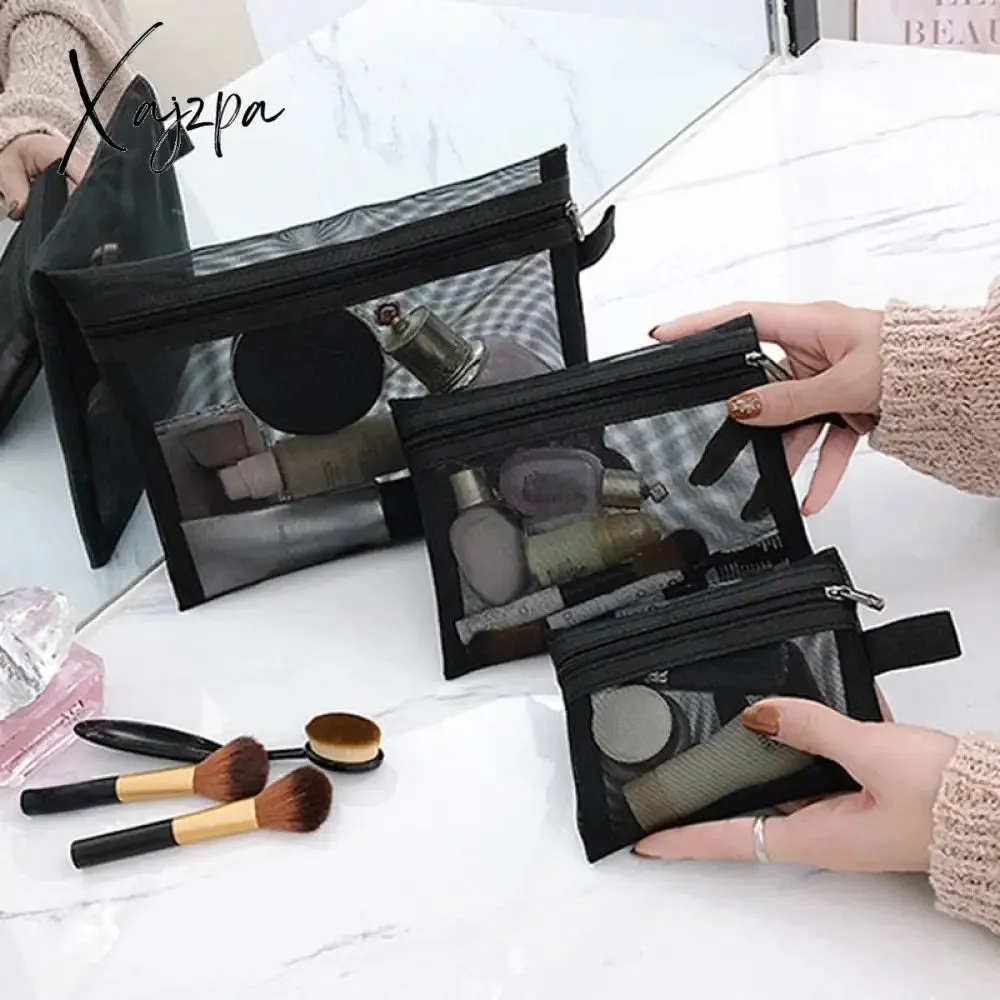 Xajzpa - Women Mesh Transparent Cosmetic Bag Small Large Clear Black Makeup Bag Travel Neceser Toiletry Cosmetic Organizer Bag Pouch