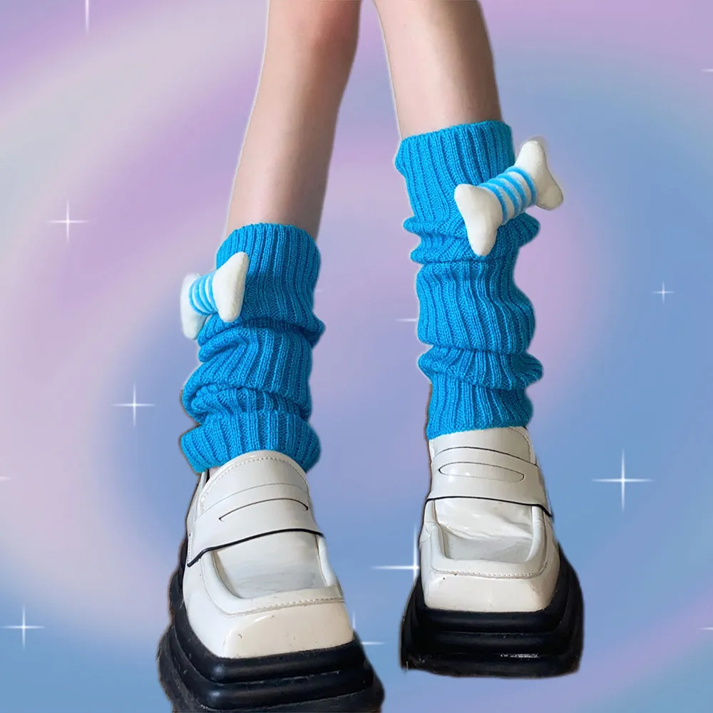 Y2K Inspired Bone Decor Knit Leg Warmers