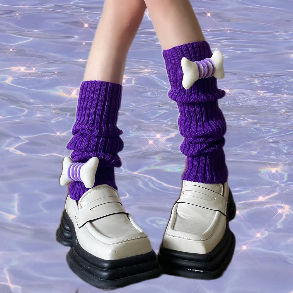 Y2K Inspired Bone Decor Knit Leg Warmers