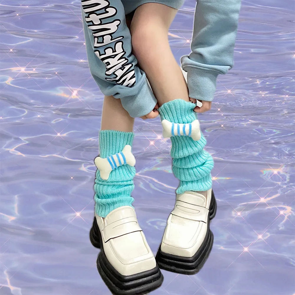Y2K Inspired Bone Decor Knit Leg Warmers