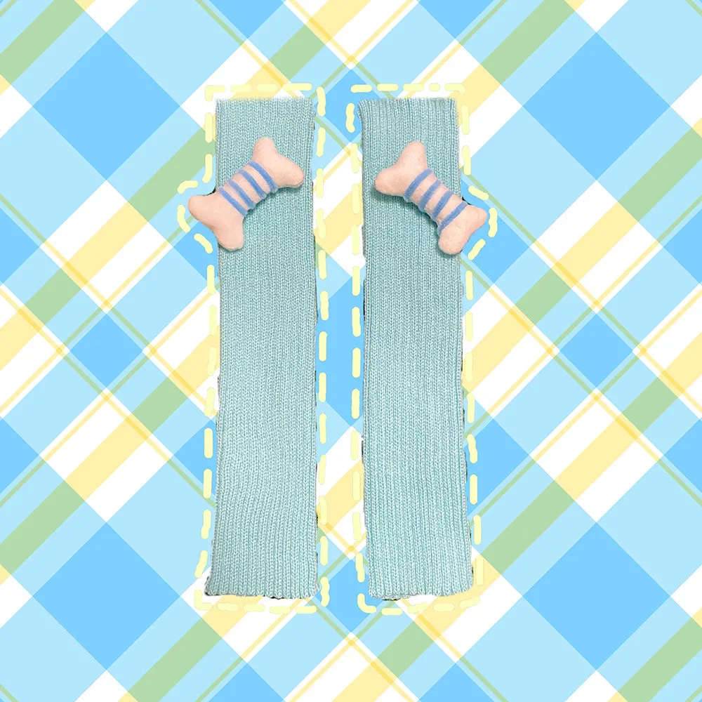 Y2K Inspired Bone Decor Knit Leg Warmers