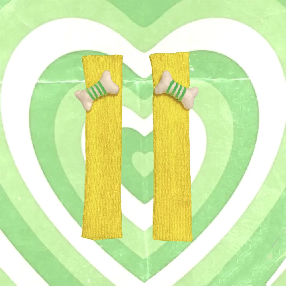 Y2K Inspired Bone Decor Knit Leg Warmers
