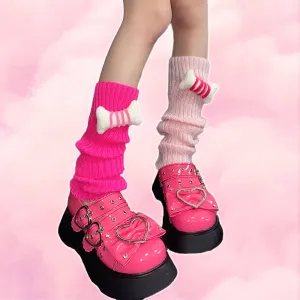 Y2K Inspired Bone Decor Knit Leg Warmers