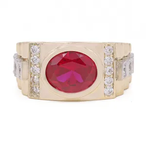 Yellow Gold 14k Fashion Ring With Red Cz