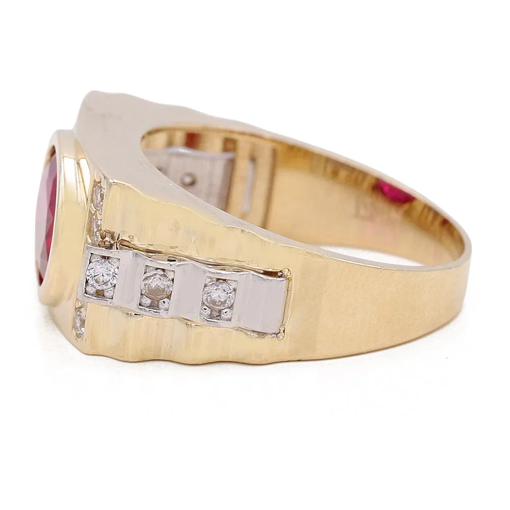 Yellow Gold 14k Fashion Ring With Red Cz