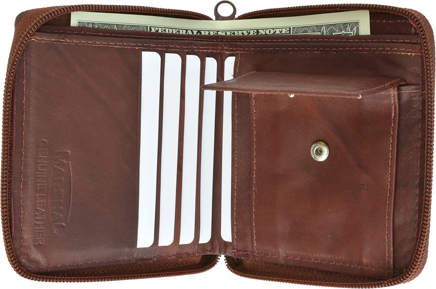 Zip Around Bifold Wallet with Snap Down Coin Purse for Men by Marshal