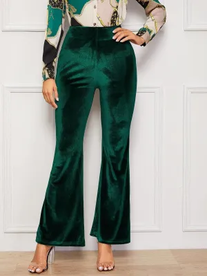 Zip Back Velvet Flare Leg Pants