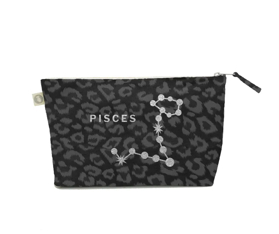 Zodiac Black Leopard Large Makeup Bag  - Pisces