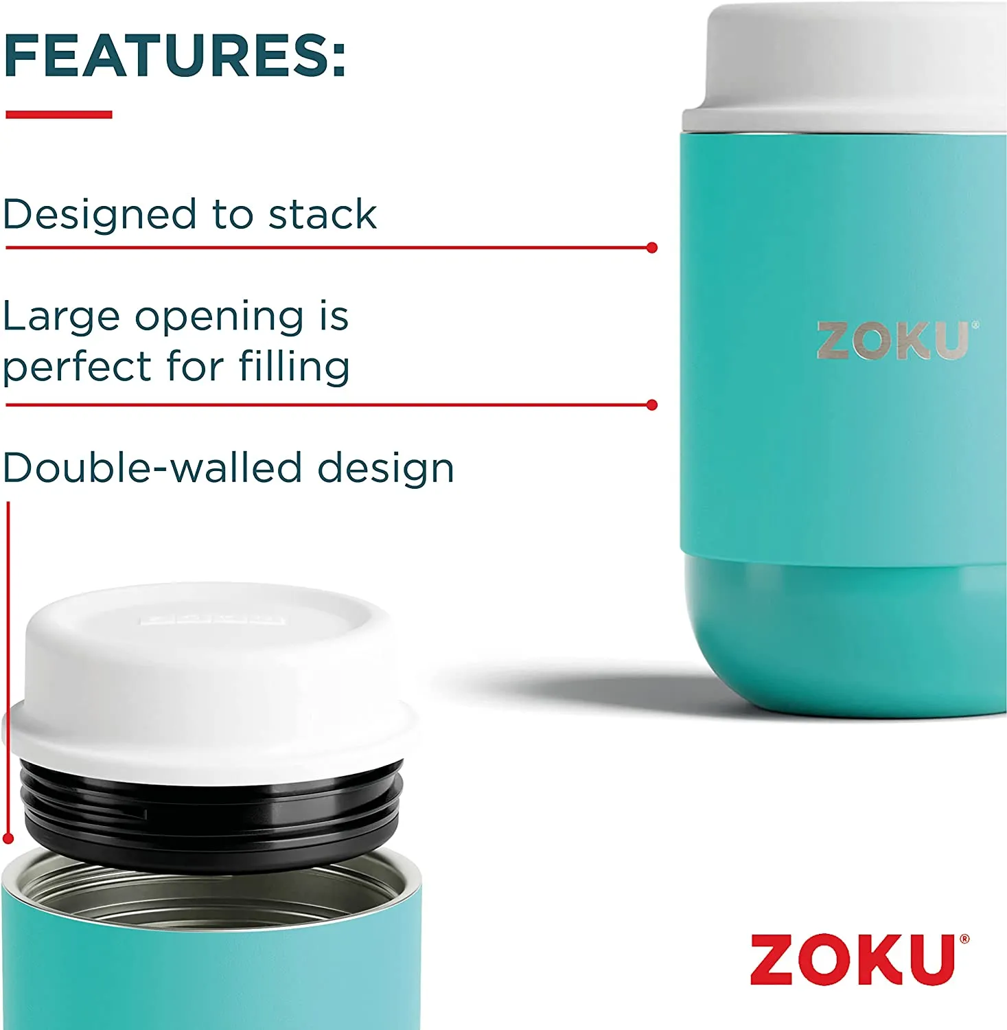 Zoku Neat Stack Wide Mouth Insulated Food Jar – Teal – 16oz