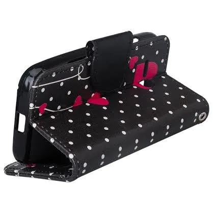 ZTE Citrine LTE Case, Wrist Strap Flip Folio [Kickstand] Pu Leather Wallet Case with ID & Credit Card Slots & Money Pocket - Polka Dot Hearts